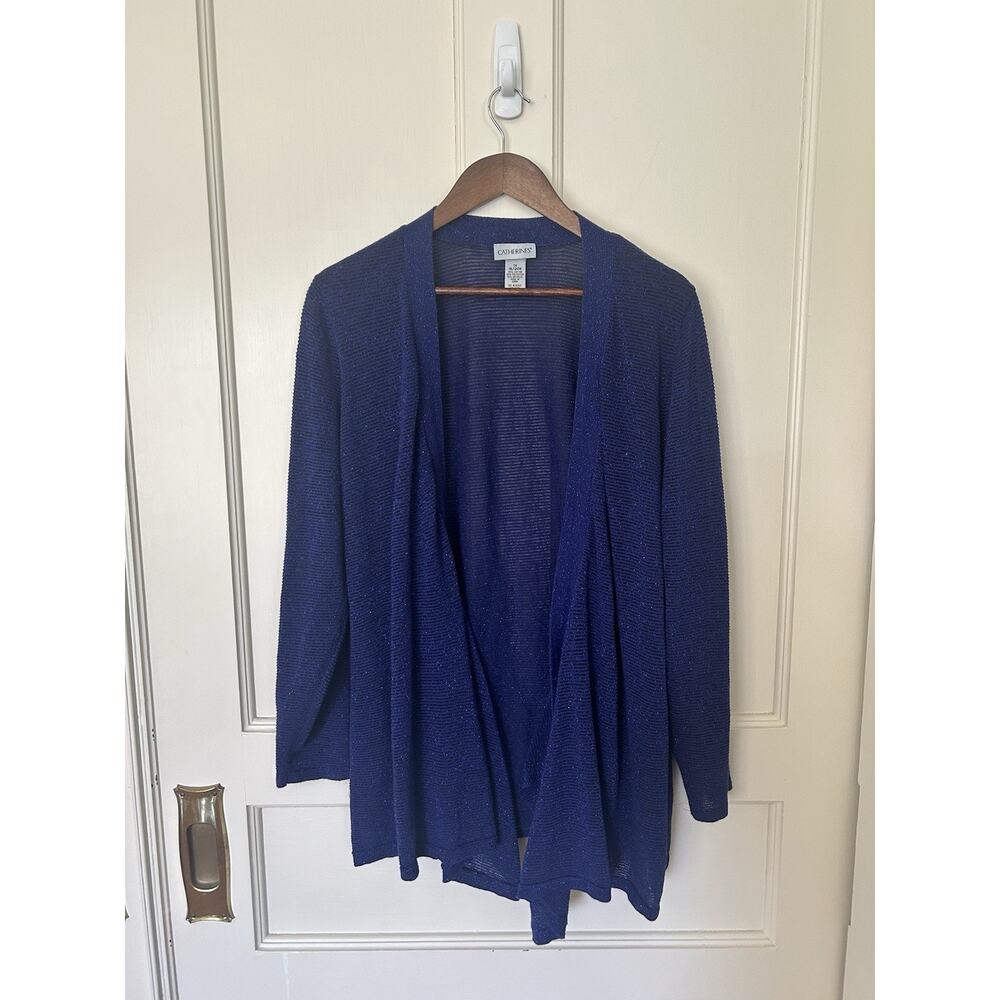 Catherines Sparkle Vertical Ribbed Cardigan Sweater Womens Size 1X Purple Casual